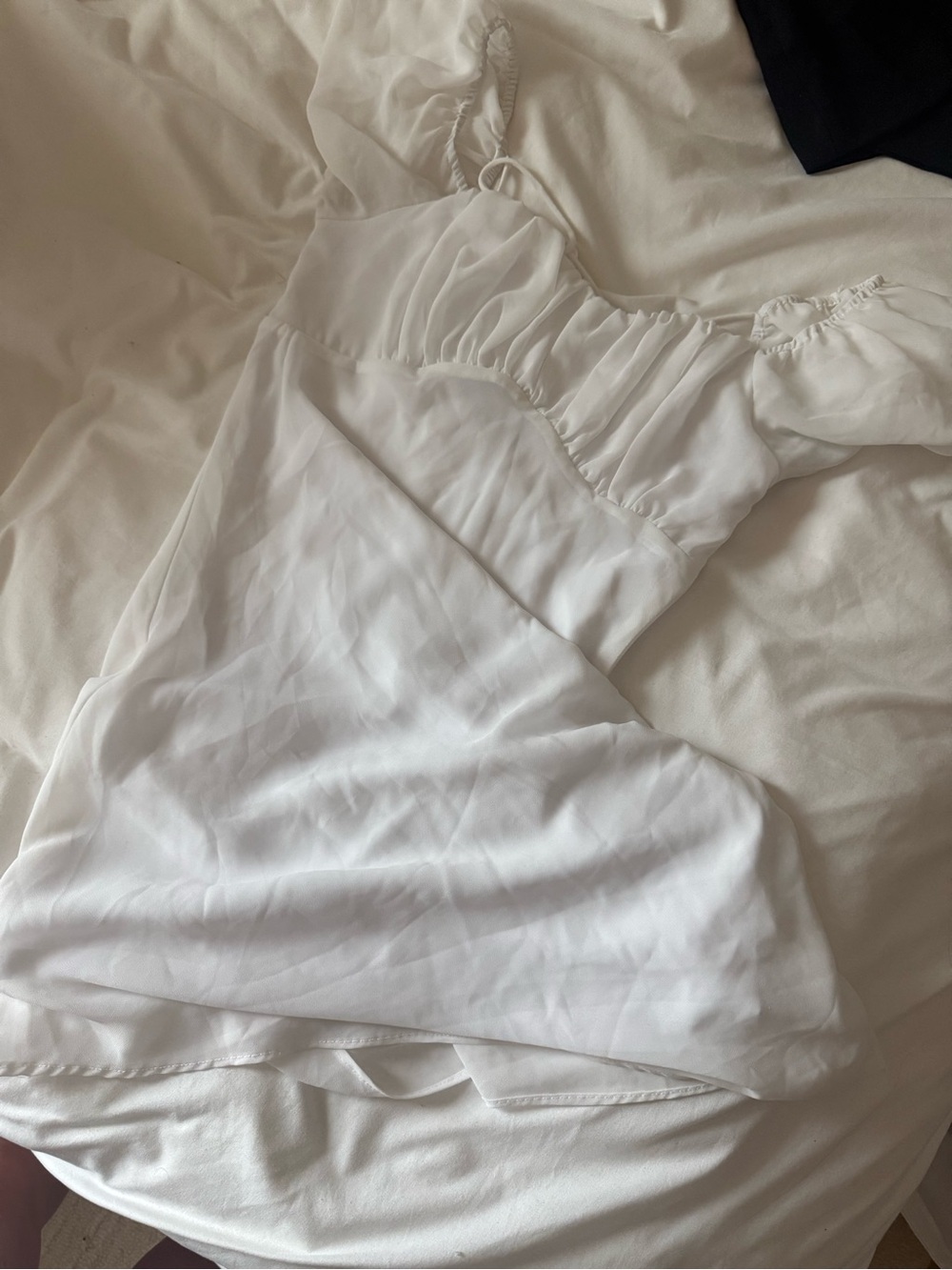 White Ruched Satin Chemise dress